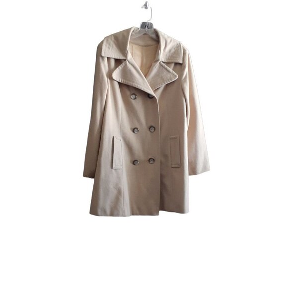Vintage Mid Century Double Breasted Coat Beige Pea Coat Style USA Union Made L - Picture 3 of 12